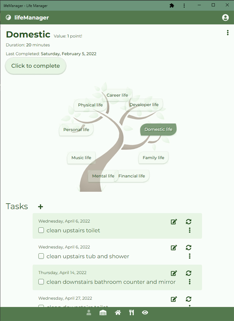 Life manager aspect page